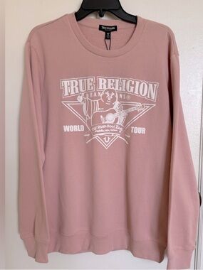 True Religion Dusty Rose Logo Crewneck Sweatshirt, M oversized 🦋
